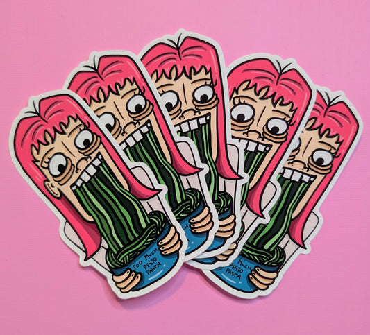 'Too much pesto pasta' sticker