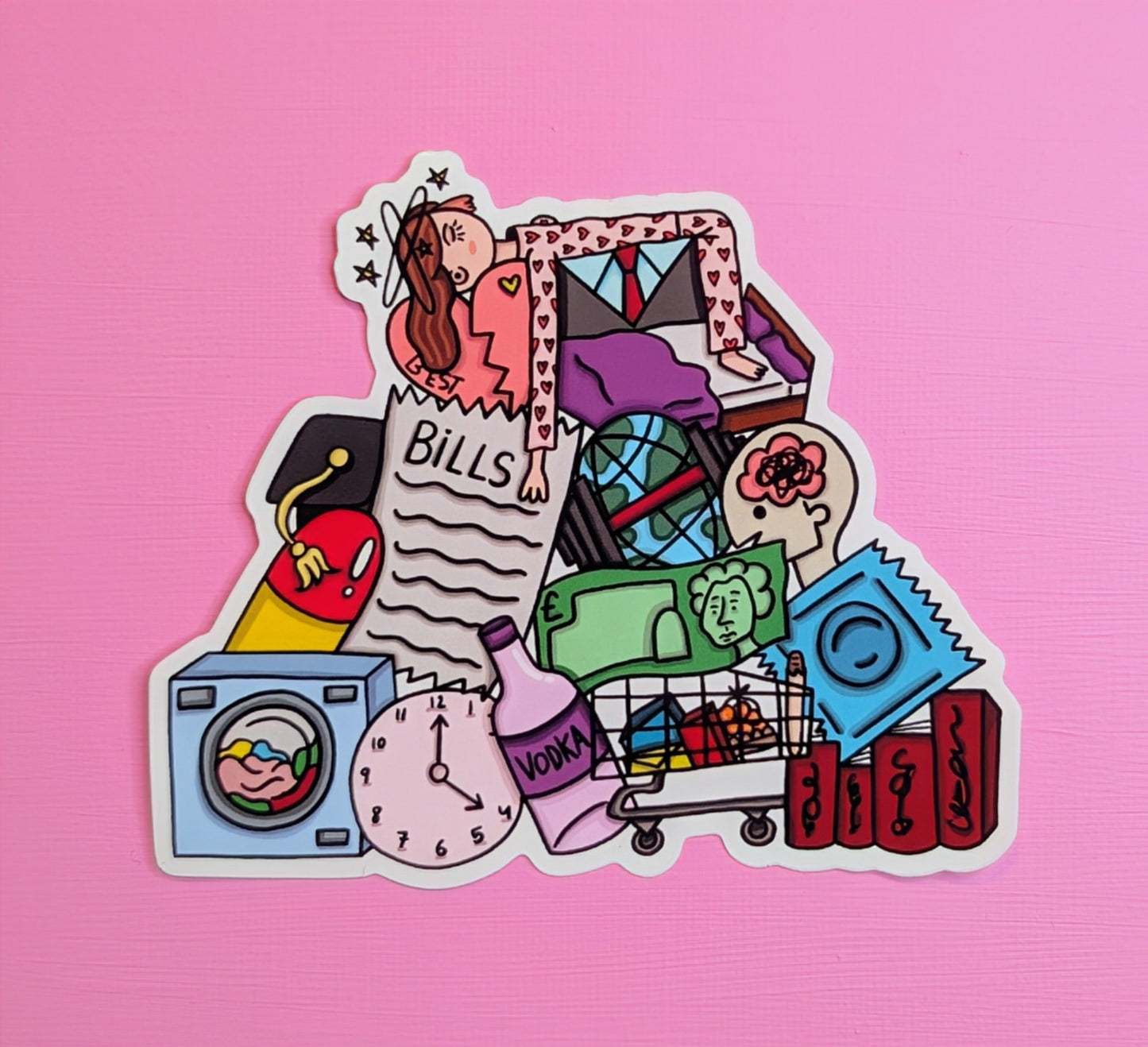 'Life just keeps piling up' sticker
