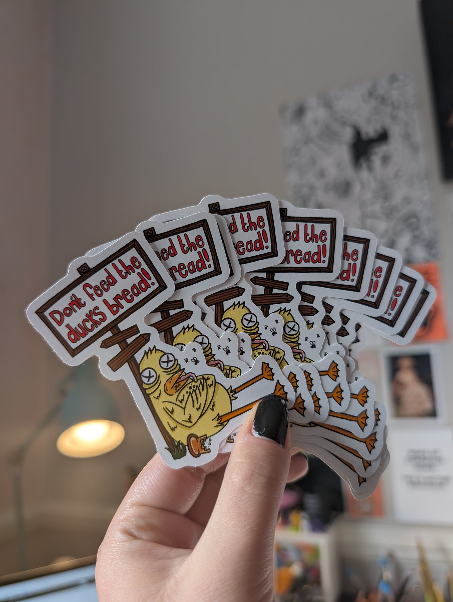 'Don't feed ducks bread' sticker