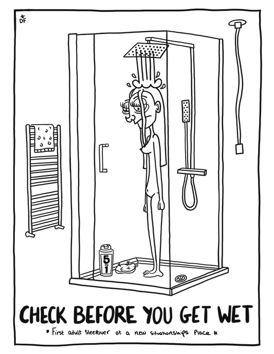 'Check before you get wet' print