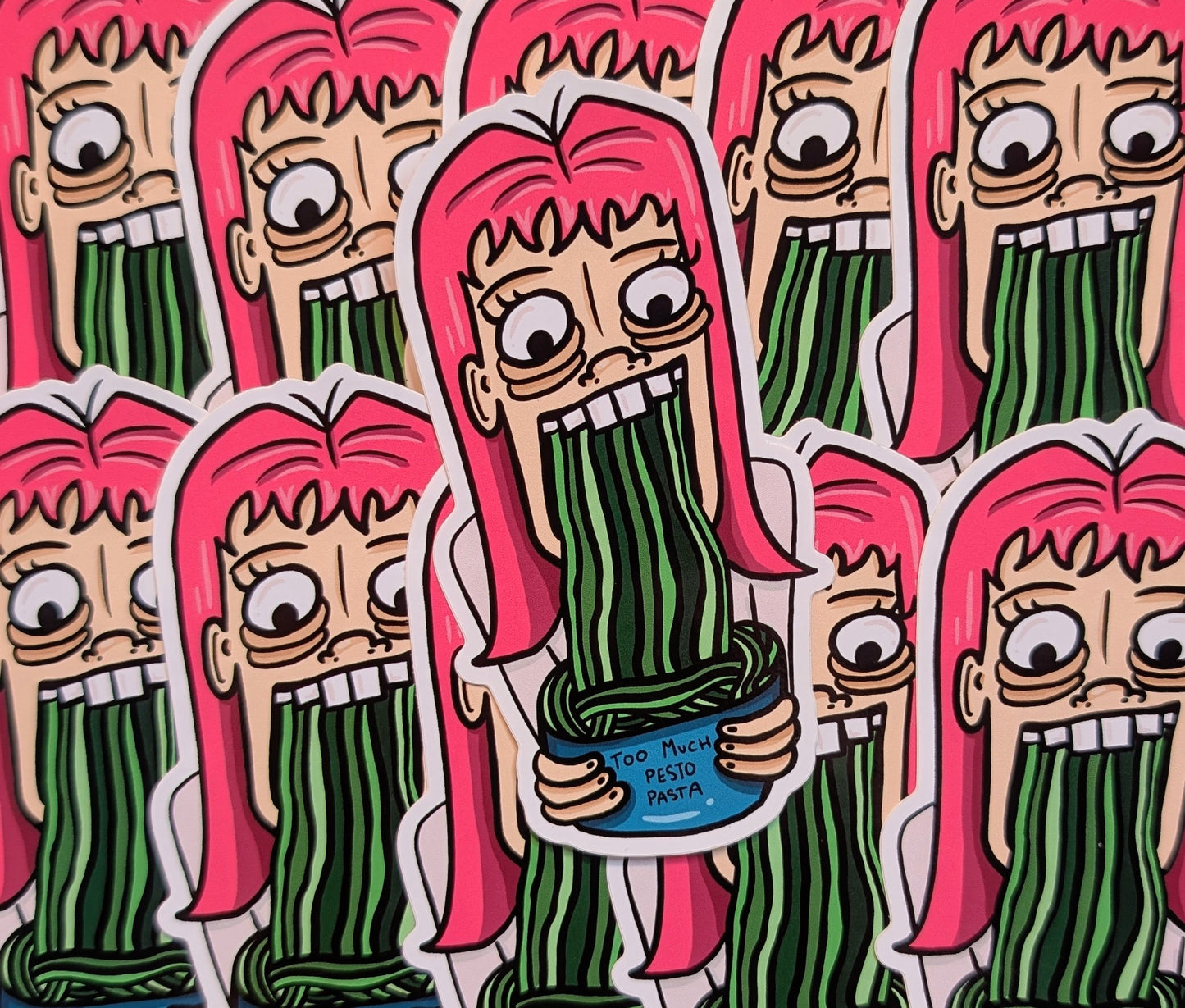 'Too much pesto pasta' sticker