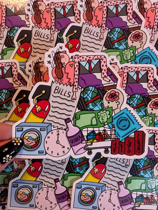 'Life just keeps piling up' sticker